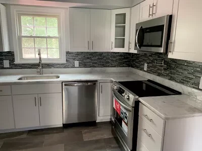 Bright white kitchen after remodel